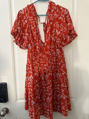 Red Floral V-Neck Women's Dress